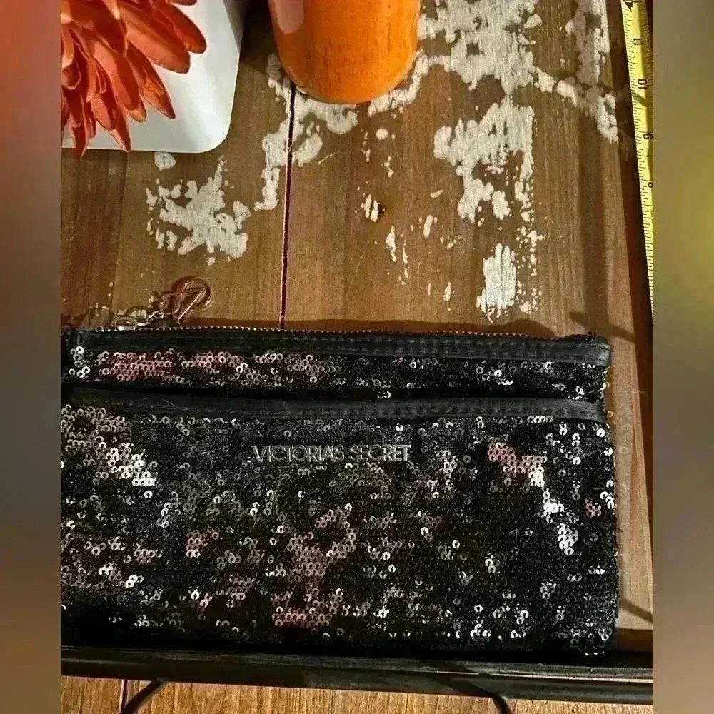 Victoria’s Secret black and silver sequined clutch, make up bag